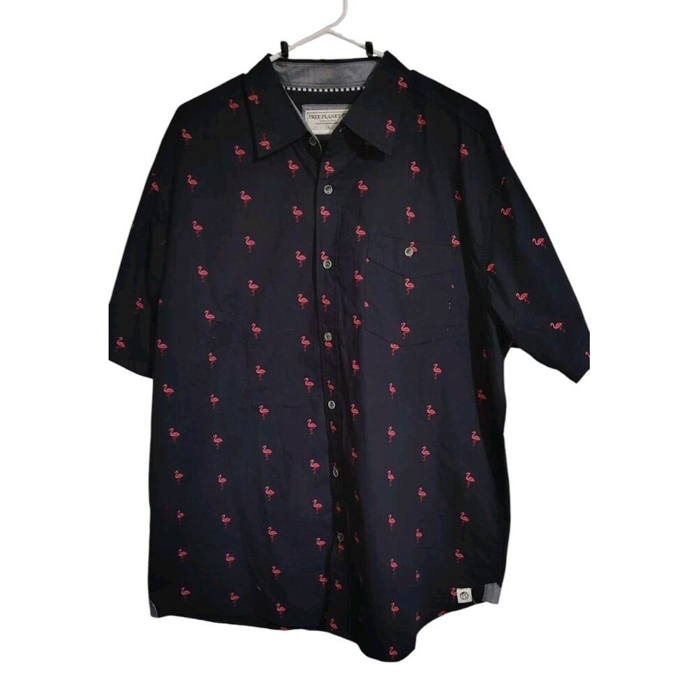 Pink Flamingos Shirt Men's Size 1X Navy Blue Vacation Beach Cruise Free Planet
